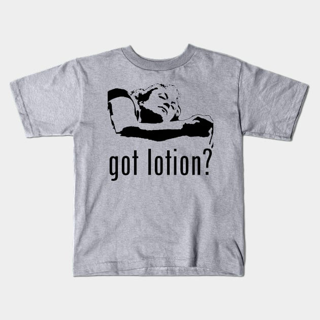 Got Lotion? Buffalo Bill (Black) Kids T-Shirt by Zombie Squad Clothing